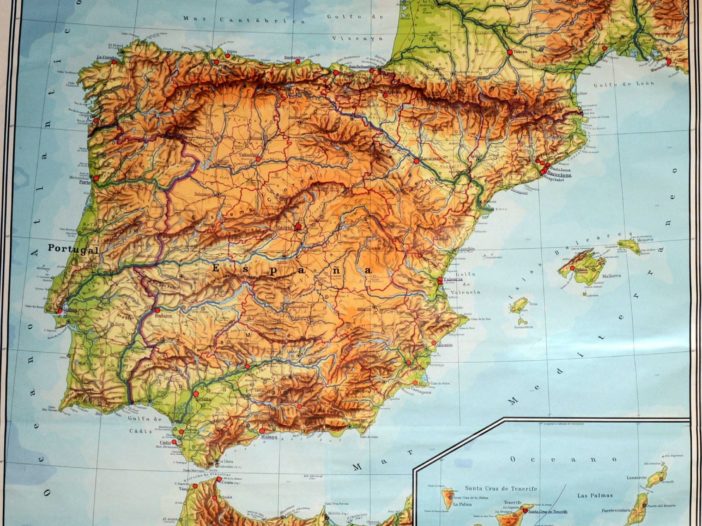 mapa-fisico-de-espana-portugal-y-las-islas-canarias-de-1966